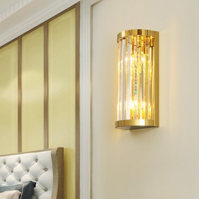 Half Cylinder Wall Mount Lighting Modern 2 Lights Gold Wall Light Fixture Clear Crystal Shade