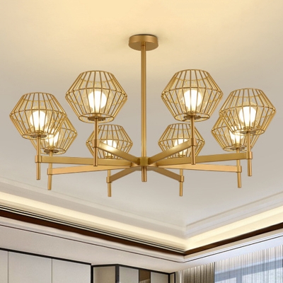 Iron Cage Chandelier Pendant Traditional 6/8-Head Gold Ceiling Light Fixture, 31.5