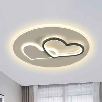Loving Heart Iron LED Ceiling Light Romantic Contemporary Black and White Flush Lamp