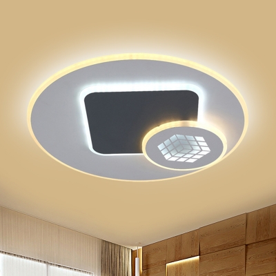 Magic Cube Pattern Flush Lamp Modernist Layered Acrylic LED Grey and White Ceiling Light