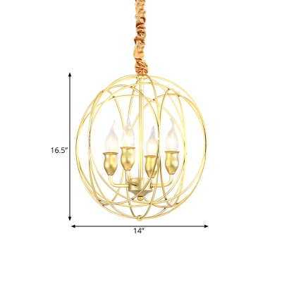 Metal Black/Gold Suspension Lighting Globe 4/6 Lights Classical Ceiling Chandelier for Living Room