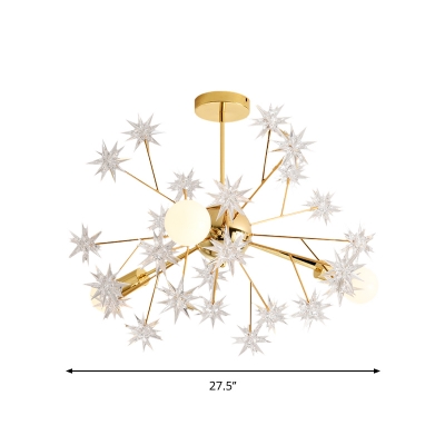 Metal Sputnik Chandelier Lamp Contemporary 3 Lights Golden Pendant Light Kit with Star Accent