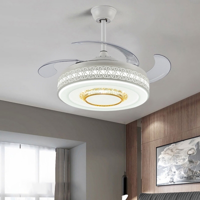 Metallic Drum Semi Mount Light Nordic Style White LED Ceiling Fan with Remote Control/Wall Control/Remote+Wall Control
