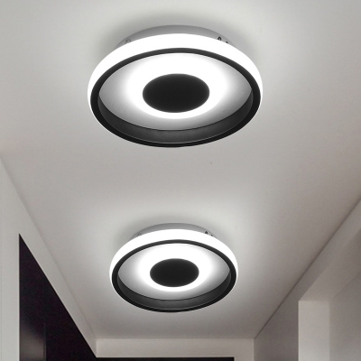 Minimal Round/Square Frame Mini Ceiling Lamp Metallic LED Foyer Black Flush Lighting in Warm/White/3 Color Light