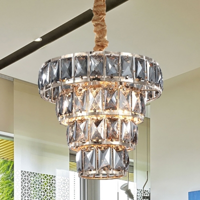 Multi Layer Tapered Hanging Light 3/5 Lights Modern Foyer Pendant Light with Faceted Cut Crystal Glass
