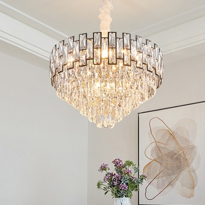 Nickel Tapered Chandelier Lighting Modernism 6/10 Heads Faceted Crystal Block Hanging Lamp Kit, 16
