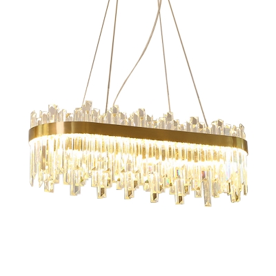 Oval Chandelier Light Fixture Postmodern Crystal Block Gold LED Hanging Ceiling Light