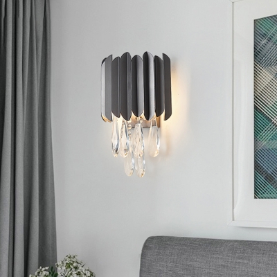 Round Wall Mount Lighting with Clear Crystal Teardrop 2 Bulbs Modern Wall Lamp in Gold/Smoke Grey