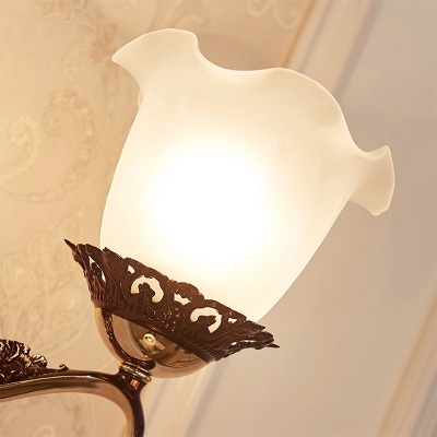 Scalloped Metal Sconce Light Fixture Modern 1/2 Lights Dining Room Wall Mounted Lamp with White Glass Shade