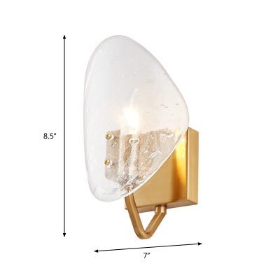 Shield Wall Lamp Modernist Clear Glass 1 Bulb Golden Sconce Light Fixture with Arm