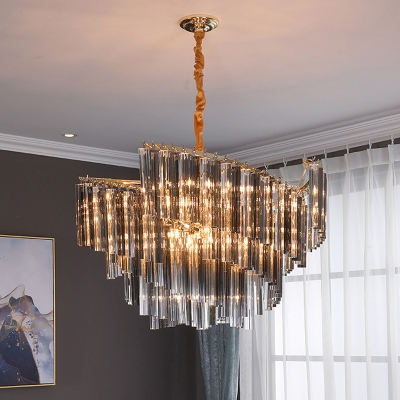 Spiral Hanging Light Kit Modern Smoke Gray Three Side Crystal Rod 5/10 Heads Living Room Chandelier Lamp