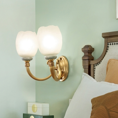 Vintage Stylish Petal Wall Sconce Lighting 1/2-Light Opal-White Glass Wall Lamp in Brass for Bedroom