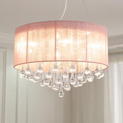 Waterdrop Crystal Chandelier Lighting Modern 6 Heads Silver/Pink/Black Hanging Ceiling Light for Dining Room