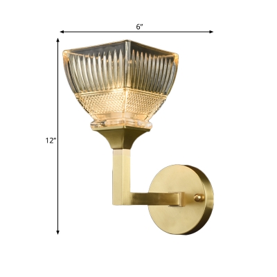 1/2 Heads Sconce Light Modernist Torch Prismatic Glass Wall Lamp with Upright Gold Arm