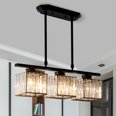 3 4 Lights Square Hanging Ceiling Light Modernism Clear Faceted Glass Dining Room Lighting In Black Gold Beautifulhalo Com - 3 Hanging Ceiling Lights