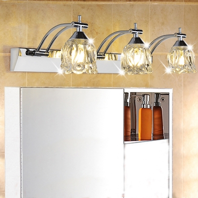 3 Bulbs Bathroom Vanity Lighting Modernism Silver Wall Light Fixture with Floral Clear Crystal Shade, Warm/White Light