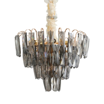 7-Light Bedroom Chandelier Lamp Modern Pendant Light Kit with Tiered Clear/Smoke Gray Crystal Shade