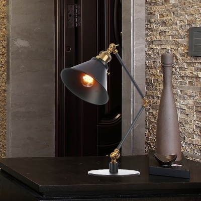 Black/Brass Finish Tapered Table Lighting Industrial Stylish 1 Light Metallic Table Lamp for Bedroom