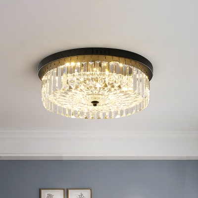 Black Finish Round Ceiling Lighting Crystal Modern Bedroom Flush Mount Lamp, 10