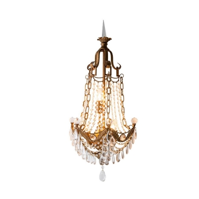 Brass Anchor Wall Sconce Light Vintage Metal and Crystal 3 Lights Living Room Wall Light Fixture