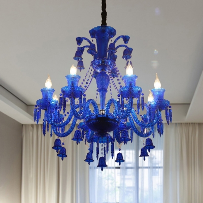Candelabra Living Room Chandelier Lamp Traditional Crystal 8 Heads Red/Blue/Purple Hanging Light