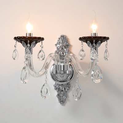 Candelabra Sconce Light Fixture Modern Crystal Drop 1/2 Head Silver Wall Lighting Fixture