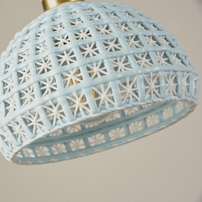 Ceramic Domed Hanging Lamp Vintage Stylish 1 Light Blue/Pink Pendant Lighting with Hollow Out Design