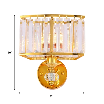 Clear Crystal Block Wall Lamp Modernist 1 Light Gold Finish Wall Lighting Fixture with Rectangle Shade