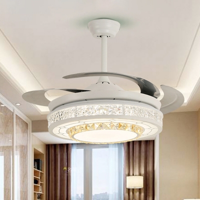 Clear Crystal Round Ceiling Fan Light Modern Style White LED Semi Mount Lamp with/without Bluetooth