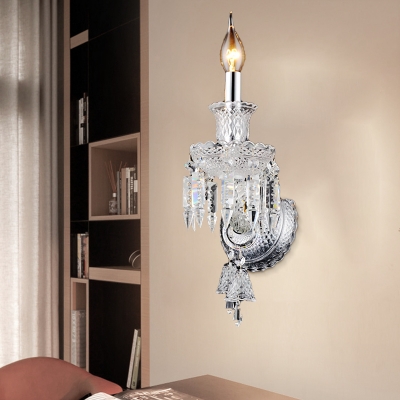 Clear Glass Candle Wall Mount Light Modernism 1/2 Heads Sconce Light Fixture with Crystal Drop