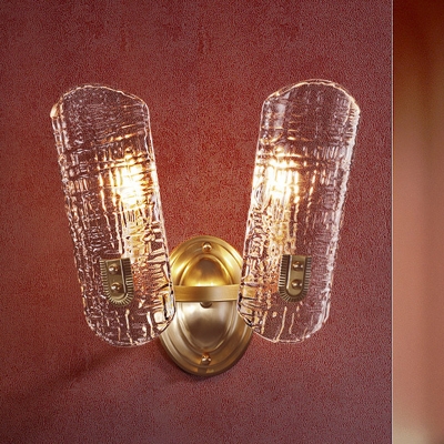 Clear Prism Crystal Shield Sconce Light Minimalist 1/2 Light Wall Light Fixture in Brass
