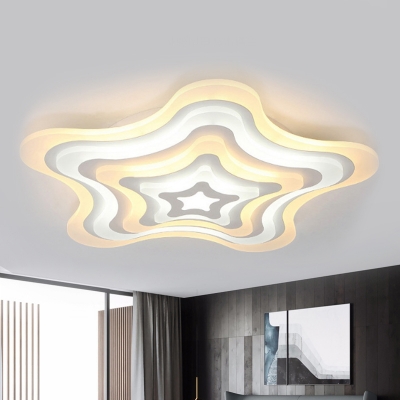Contemporary LED Ceiling Lamp Acrylic White Wavy Star Shape Flush Mount Light in Warm/White Light/Remote Control Stepless Dimming