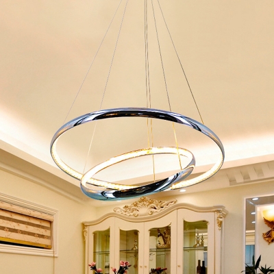 Crystal Circle Ceiling Chandelier Modern LED Chrome Pendant Lighting for Living Room in White/Warm Light