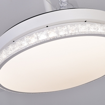 Crystal Prism Convex Ceiling Fan Light Minimalist 8 Blade White LED Semi Flush Mount