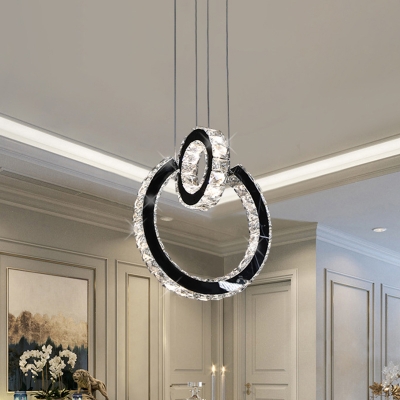 Crystal Round Pendant Ceiling Light Contemporary LED Black Down Lighting for Living Room