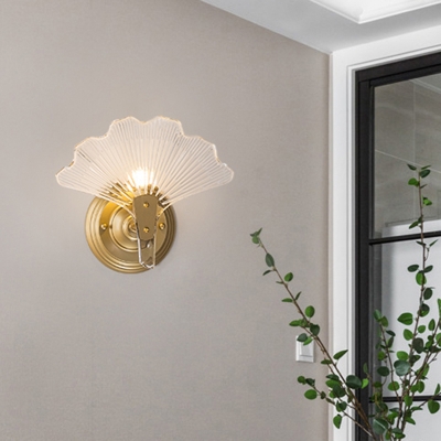 Ginkgo Leaves Wall Light Modern Decorative 1/3 Lights Clear Glass Wall Sconce Lighting in Brass