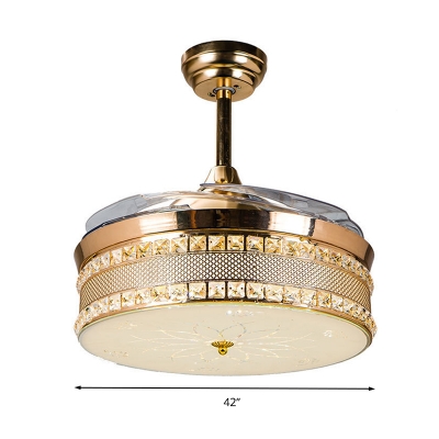 Gold/Rose Gold Drum Ceiling Fan Modernism LED Sandblasted Glass Semi Mount Lighting