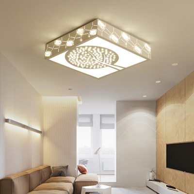 LED Tree Flush Mount Lamp Simple White Crystal Ceiling Mounted Fixture for Living Room in Warm/White/3 Color Light