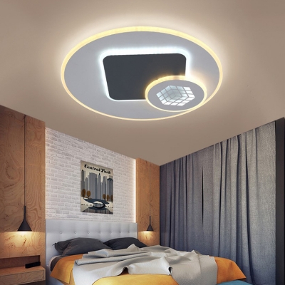 Magic Cube Pattern Flush Lamp Modernist Layered Acrylic LED Grey and White Ceiling Light