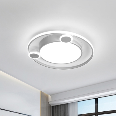 Metallic Orbit Flush Lamp with Black/White Shade Integrated Led Nordic Ceiling Mounted Light, Warm/White Light
