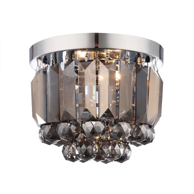 Mini Round Corridor Flush Light Clear/Smoke Gray/Cognac Crystal 2 Lights Simple Flush Ceiling Light Fixture