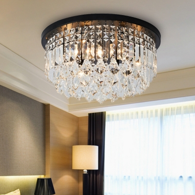 Modern Cylinder/Cone Crystal Flush Light Fixture 4 Lights Flush Mount Lamp in Black for Living Room