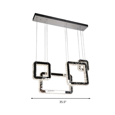 Modern Square Cluster Pendant Light LED Crystal Hanging Lamp Kit in Black for Living Room