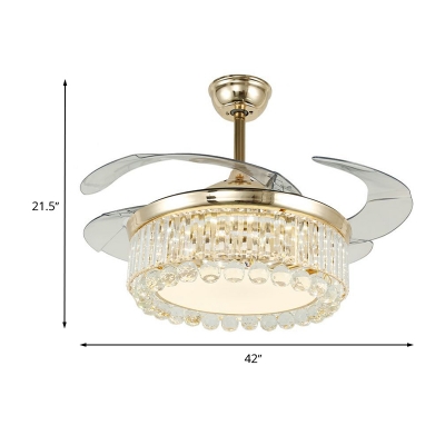 Modernity Ball Semi Mount Fan Light 4-Blade Clear Crystal LED Downrod Ceiling Lamp in Gold