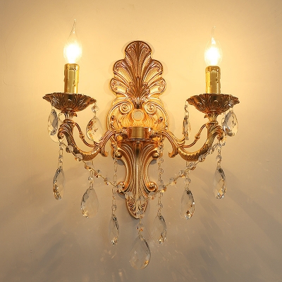 Postmodern Candle Wall Light Fixture Metal 1/2 Heads Bedroom Sconce Light with Crystal Drip Decoration