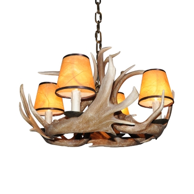 Resin Wood Pendant Lamp Candle 4 Lights Classic Chandelier Light Fixture for Dining Room with/without Shade