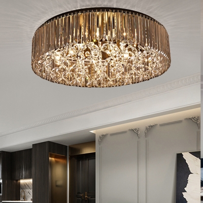 Simple Style Circular Flush Mount Light Black Crystal Rod 4 Heads Living Room Ceiling Lamp in Warm Light