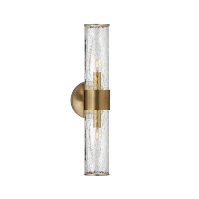 Staircase Sconce Light Fixture with Clear Tube Glass Lampshade Minimalist 2 Lights Wall Mounted Lamp in Brass