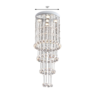 Tiered Crystal Flushmount Modernism 5 Heads Nickel Ceiling Light Fixture for Dining Room