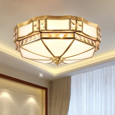 Traditional 3/4/6 Lights Flush Lamp White Glass Yurt Shape Ceiling Flush Mount with Crystal Accent